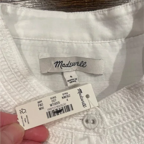 NWT Madewell Women's Sz 4 Puff-Sleeve Band-Collar Shirt White Sheer Voile NW062 - Picture 5 of 14